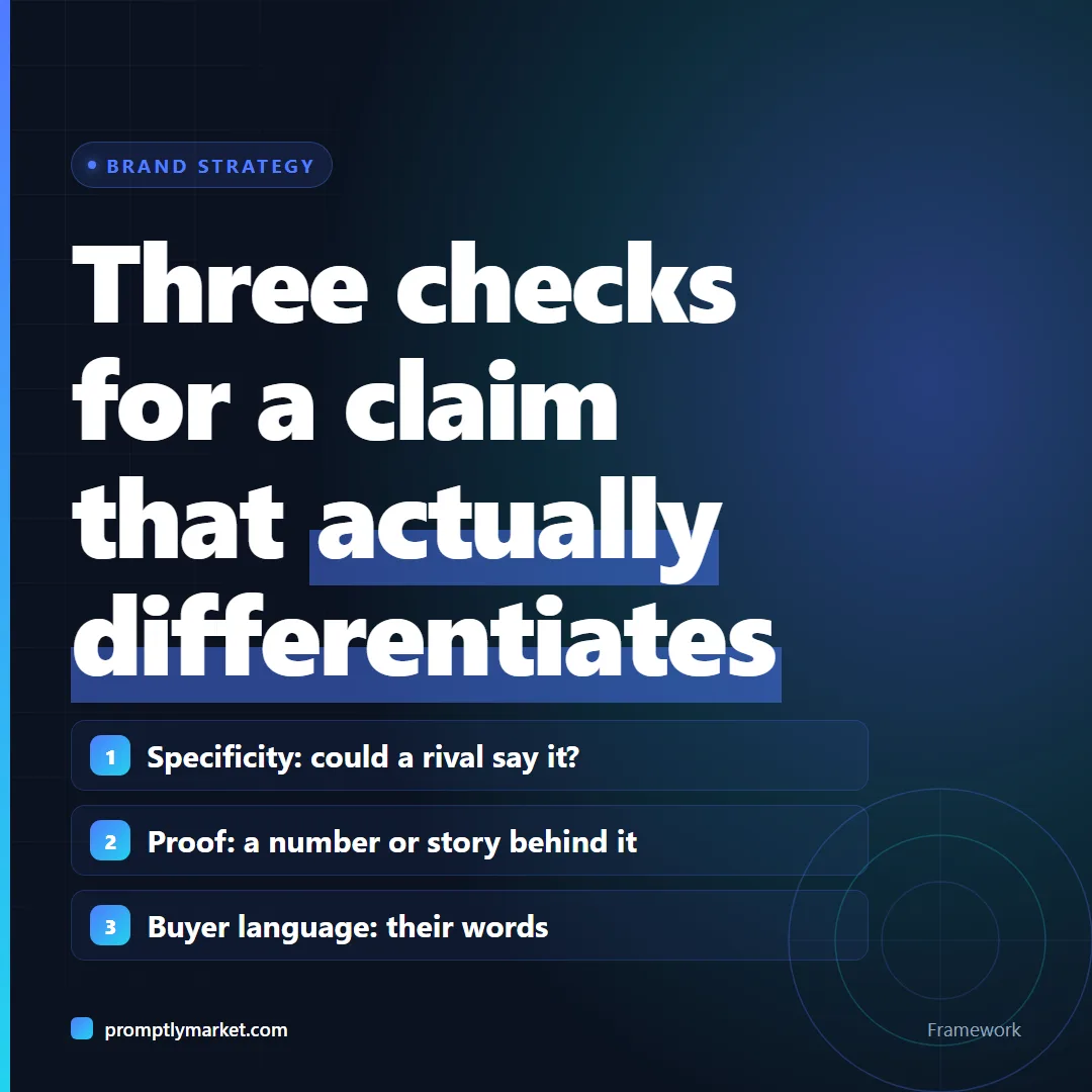 Three checks from the Differentiation Map: specificity, proof, and buyer language