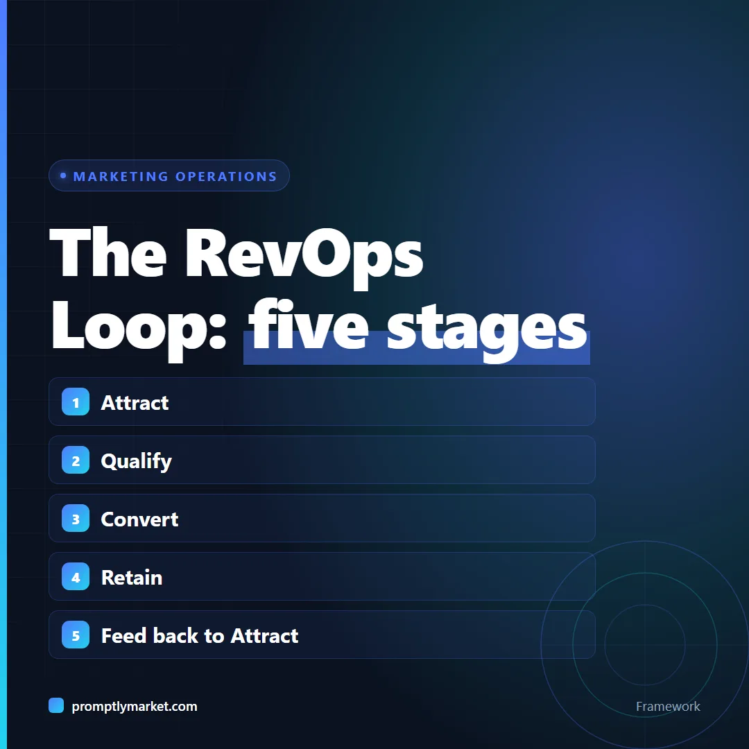 The RevOps Loop's five stages: attract, qualify, convert, retain, and feed results back to attract