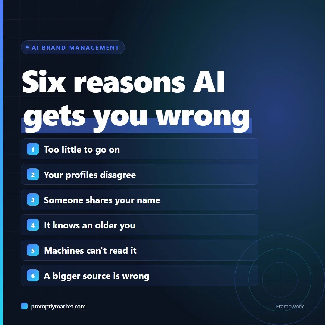 Six reasons AI tools describe a company wrongly, from too little information to a more authoritative source being wrong