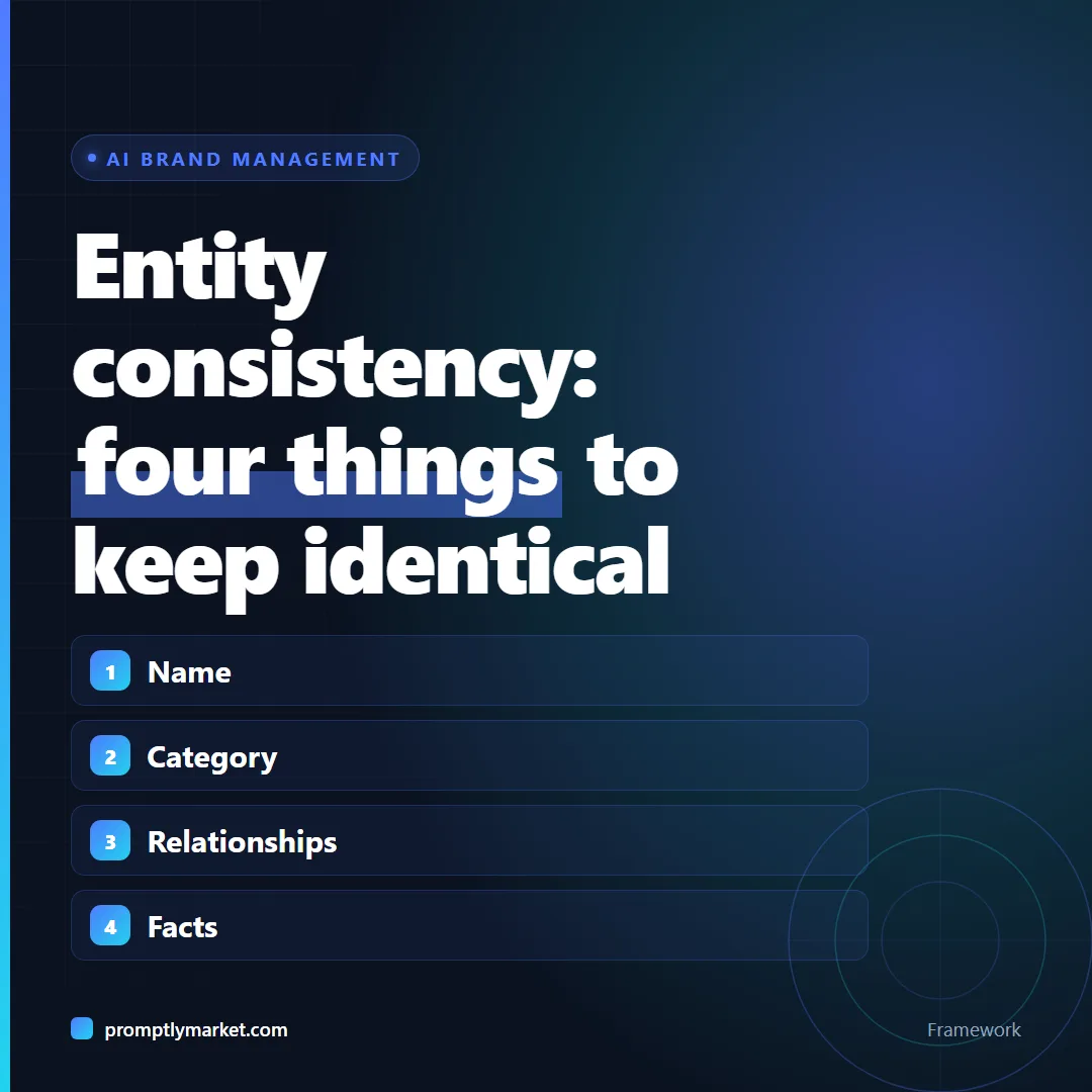 The four things entity consistency keeps identical: name, category, relationships and facts